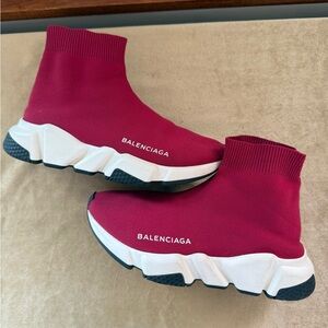 Balenciaga Sock Sneakers in Deep Magenta with White Sole